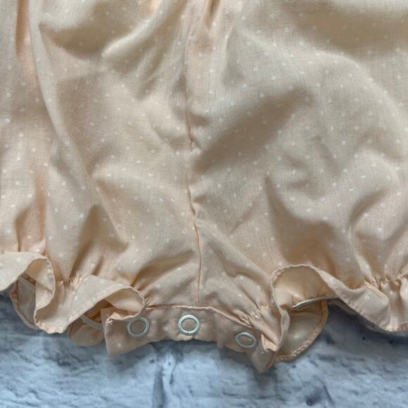Vintage Cuties by Judy Romper Overall Peach Pink Dot Size 12 months Tulip Bow - Picture 3 of 6
